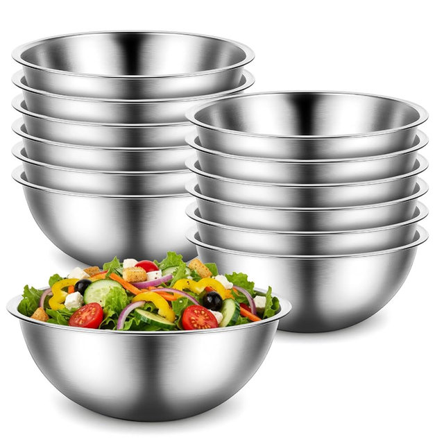 12 Pcs Stainless Steel Mixing Bowls with Graduations, Stainless Steel Bowls, Nesting Metal Prep Salad Bowl, Metal Serving Reusable Baking Food Storage Containers for Kitchen Cooking(9 x 3.5 Inch)