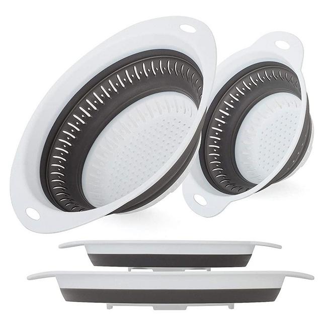 Gemjia Colander Set - 2 Collapsible Colanders,Includes 2 Folding Silicone Strainers Sizes 3 Quart and 5 Quart,Safe Kitchen Folding Strainer for Pasta,Veggies and Fruits,BPA Free (Grey)