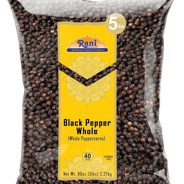 Rani Black Pepper Whole (Peppercorns), Premium MG-1 Grade 80oz (5lbs) 2.27kg Bulk ~ All Natural | Gluten Friendly | Non-GMO | Kosher | Product of Vietnam | Perfect size for Grinders!