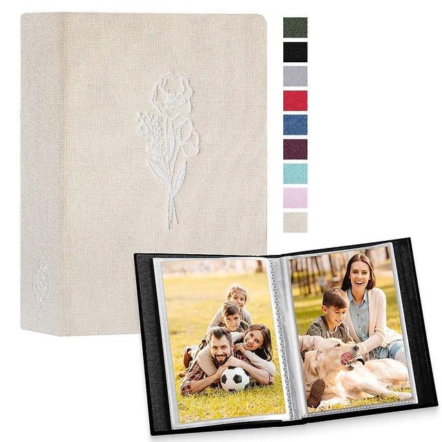 Lanpn Photo Album 4x6 50 Pictures 2 Packs, Small Mini Capacity Linen Photo Book Sets, Each Pack Holds 100 Top Loader Vertical Only Picture for Kids Boy Girls Beige