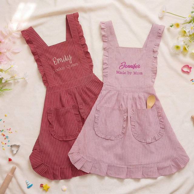 Embroidered Baking Apron for Women in Soft Cotton with Waterproof Lining, Personalized Kitchen Apron, Sweet and Thoughtful Mother’s Day Gift