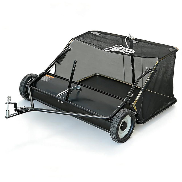 EAGWON 42-inch Tow-Behind Lawn Sweeper, 12 cu. in. Hopper Bag Capacity; Leaf & Grass Catcher with Adjustable Brush Height and Easy-to-Use Dumping Rope