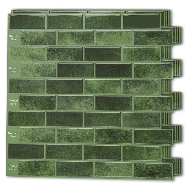 Art3d 10-Sheet Kitchen Backsplash Tiles Peel and Stick, Self Adhesive Wall Tile Sticker for Kitchen Island Bathroom Laundry Room RV Renter 12" x 12" - Jade Green