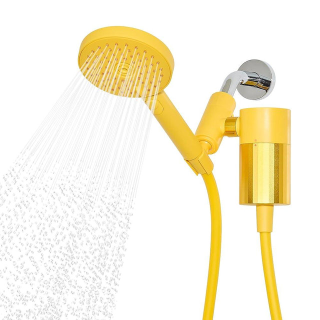 Sproos - Handheld Showerhead with Filter Set, High Performance Filtration System for Healthier Hair and Skin, Extra Long 70 Inch Hose, 3 Customized Spray Functions, Yellow