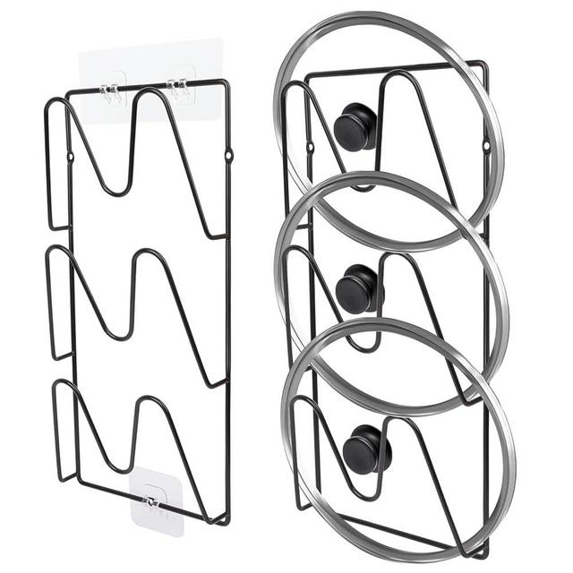 MZTOOL 2 Pack Pot Lid Organizer Rack, 6-Tier Pot Lid Holder,No Drilling Required, Sticks To Smooth Walls/Doors, Rust-Resistant Pot Lids For Kitchen Storage