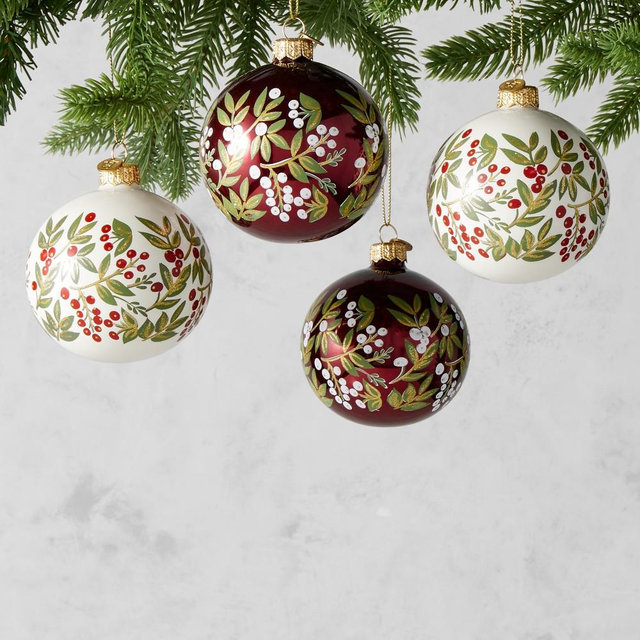 Handpainted Noel Ornaments, Set of 4