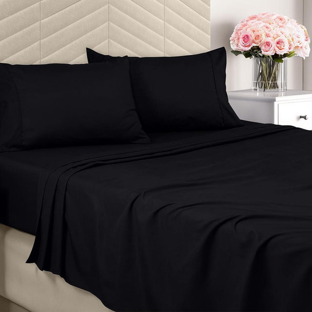 Utopia Bedding Queen Sheet Set - Brushed Microfiber - Soft Bed Sheets for Queen Size Bed Set - Includes 1 Fitted, 1 Flat, & 2 Pillow Cases - Deep Pocket (Black)