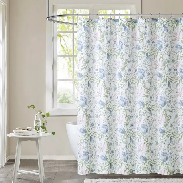 Field Floral Shower Curtain - Cottage Classics: Wildflower Pattern, 100% Cotton, Machine Washable, Ring Top