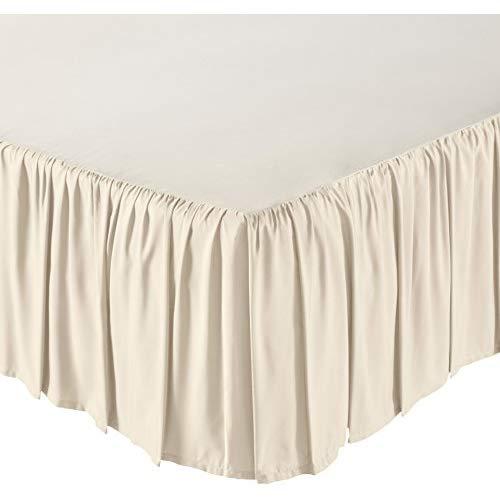 AmazonBasics Ruffled Bed Skirt, 16 Inch Skirt Length, Queen, Beige