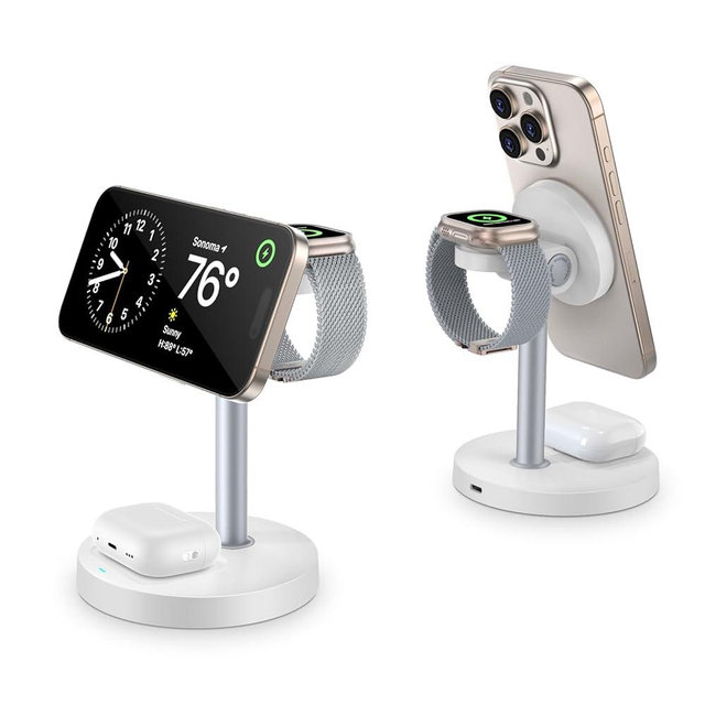 3 in 1 Wireless Charging Station for Apple Devices, 15W Fast Magnetic Charger Nighstand for Bedrooms, iPhone 17 Air 16 15 14 13 12 11 Series, Apple Watch, Airpods, Gifts for Men & Women(No AC Adapter)