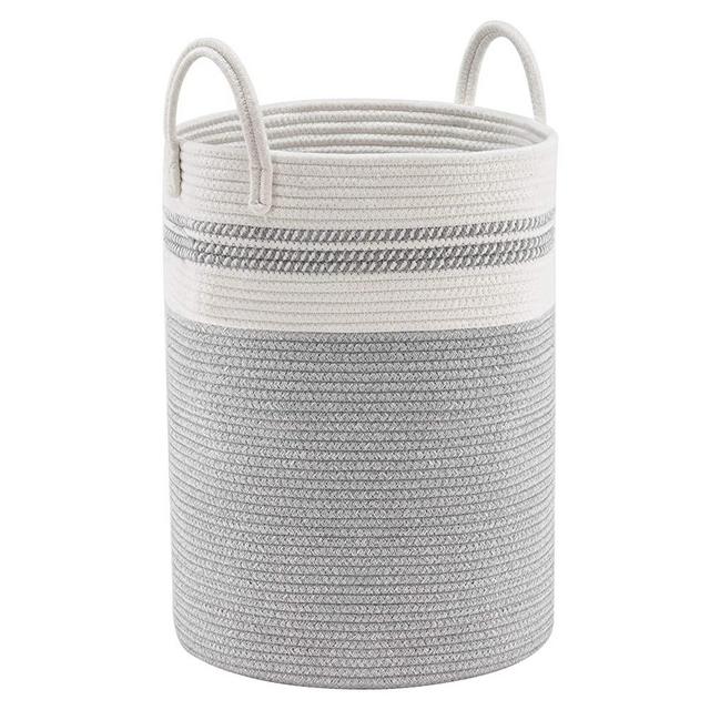 YOUDENOVA Woven Rope Laundry Hamper with Handles, Tall Laundry Basket for Blanket Storage, Heavy Duty Clothes Hamper for Bedroom-58L-Large-Grey