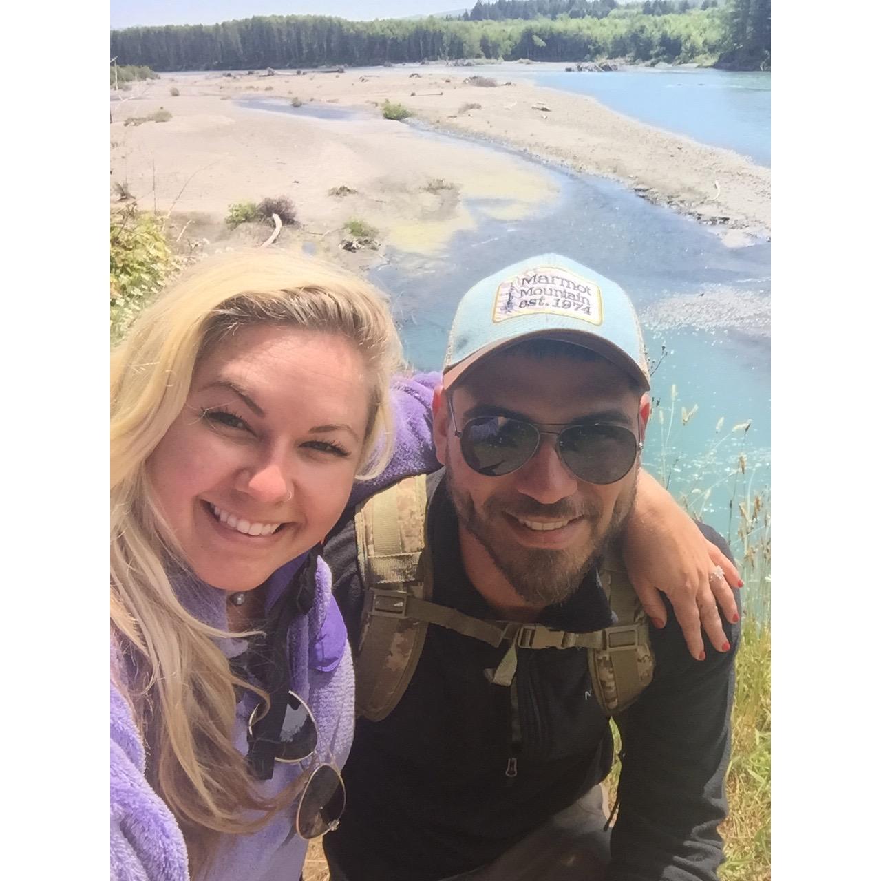 Hiking out to the mouth of the Ho River the day after we got engaged.