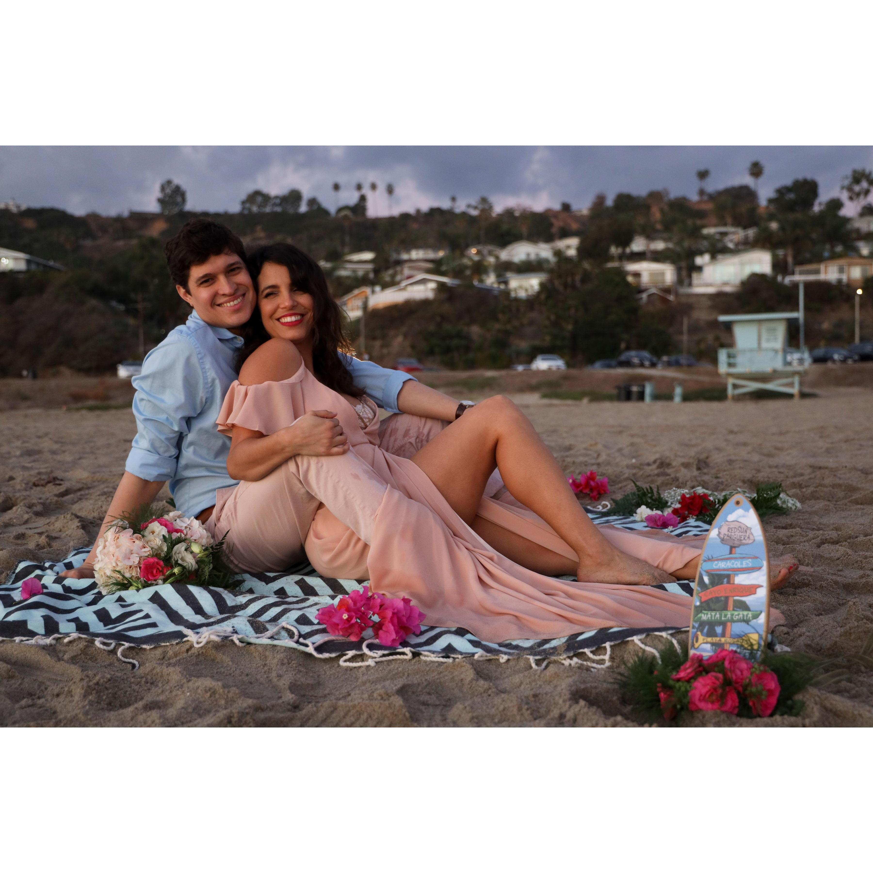 We shot in Los Angeles, where we live. This shoot was in Malibu at Will Rodgers State Beach. Our incredible friend and photographer, Lindsay Meggers, perfectly captured our spirits and our love.