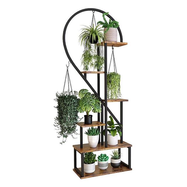 POTEY 6 Tier Metal Plant Stand, Creative Half Heart Shape Ladder Plant Stands for Indoor Plants Multiple, Black Plant Shelf Rack for Home Patio Lawn Garden
