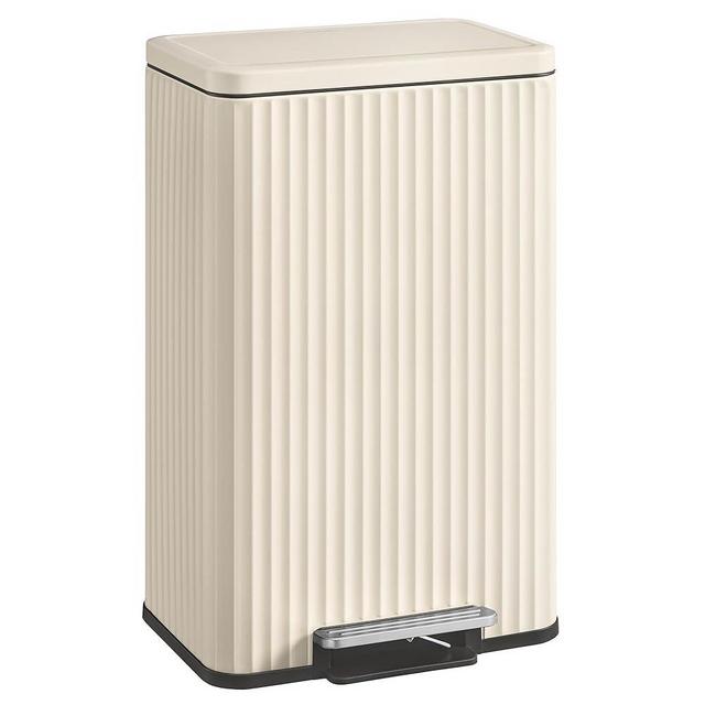 SONGMICS Trash Can, 13 Gallon (50 L) Garbage Can for Kitchen, with Lid, Pedal, and Removable Inner Bucket, Soft Close, Stainless Steel, 15 Trash Bags (Code K) Included, Cream White ULTB586LZ01