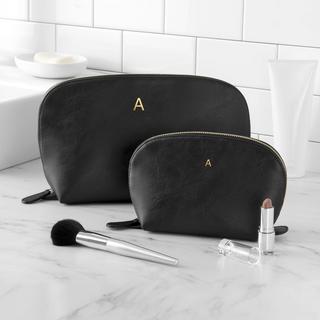 Personalized Black Vegan Leather 2-Piece Travel Set