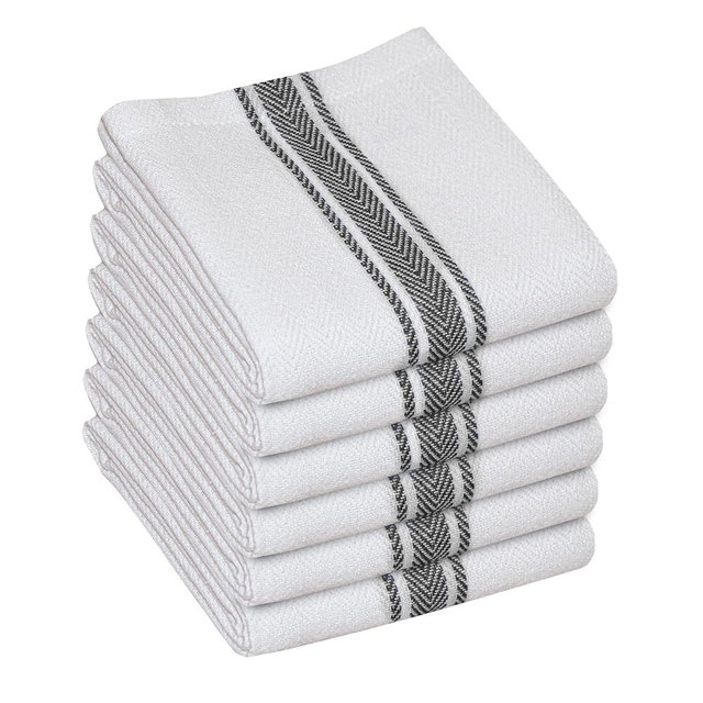 WHITEWRAP Kitchen Dish Towels for Kitchen, Highly Absorbent for Drying and Cleaning, Durable and Soft Tea Towels – 6 Pack, 100% Ring Spun Cotton 15 x 25 Inches – Black