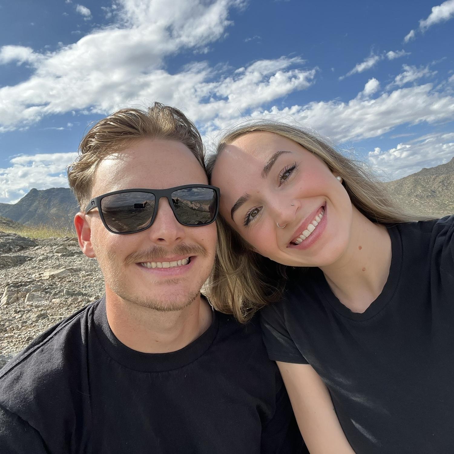 On a hike right before Alex proposed 🥹💍