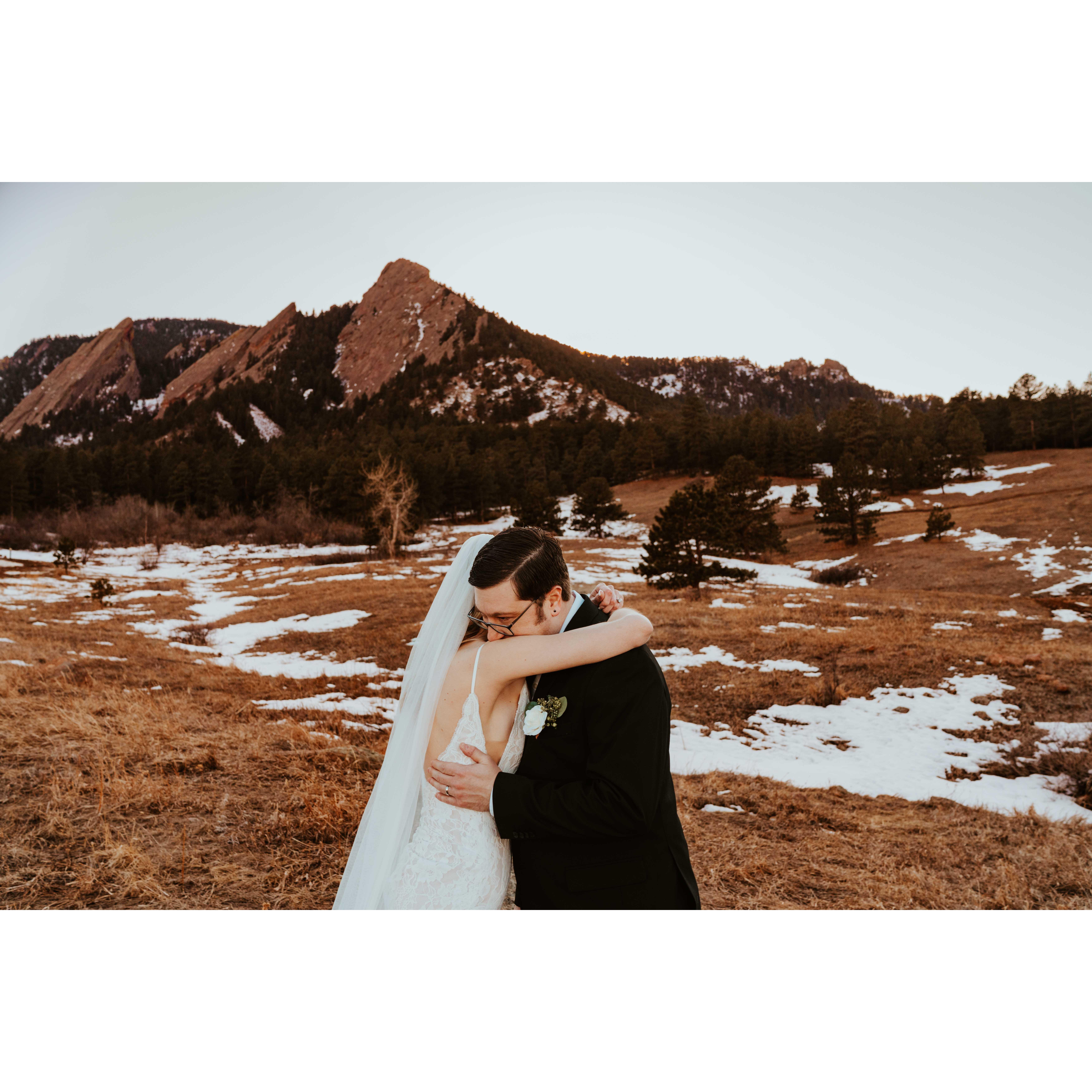 Hugging after saying our vows to each other. 