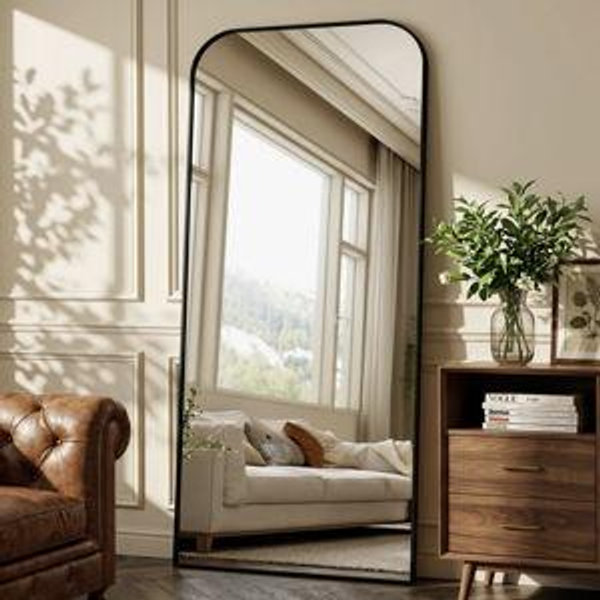 Arched Metal Oversized Full-Length Mirror - Black, 81" x 41"
