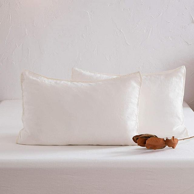 ATLINIA 100% Linen Pillowcases Set of 2, Standard Size 20'' x 26'' Pillow Case, Linen Pillow Sham Cream