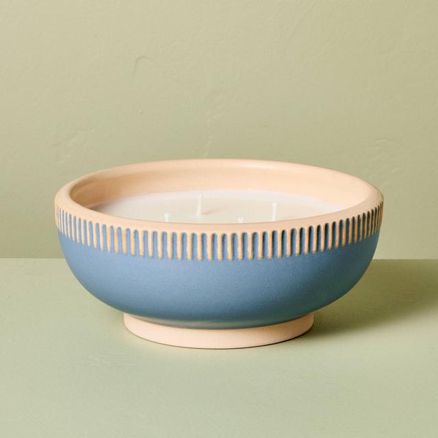 4-Wick Rim Stripe Ceramic Sun and Citron Ceramic Jar Candle Blue 20oz - Hearth & Hand™ with Magnolia