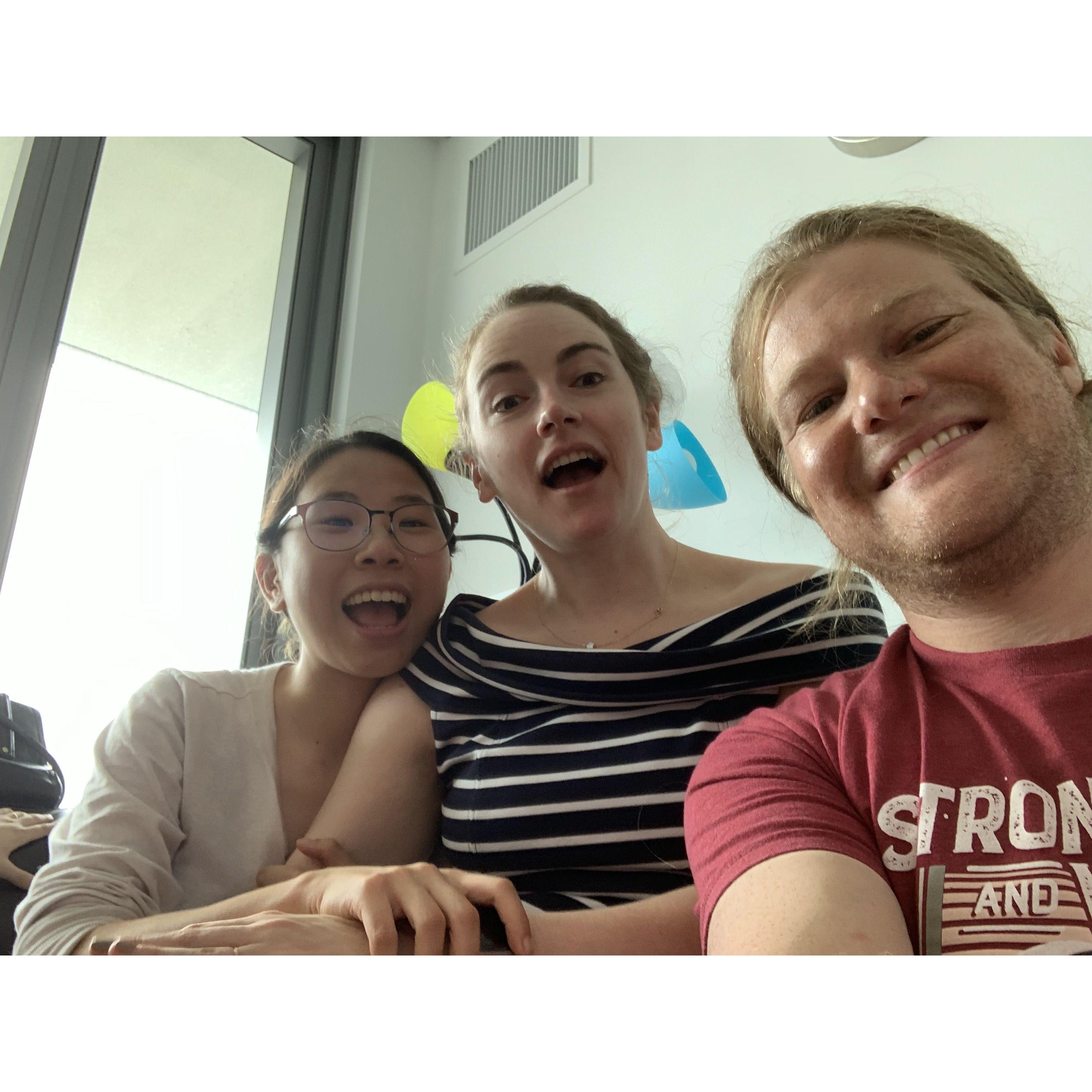 Flanna met her adult best friend at Queens Collage, this is Yunmee, Flanna and Connor at DR Yi's end of semester party