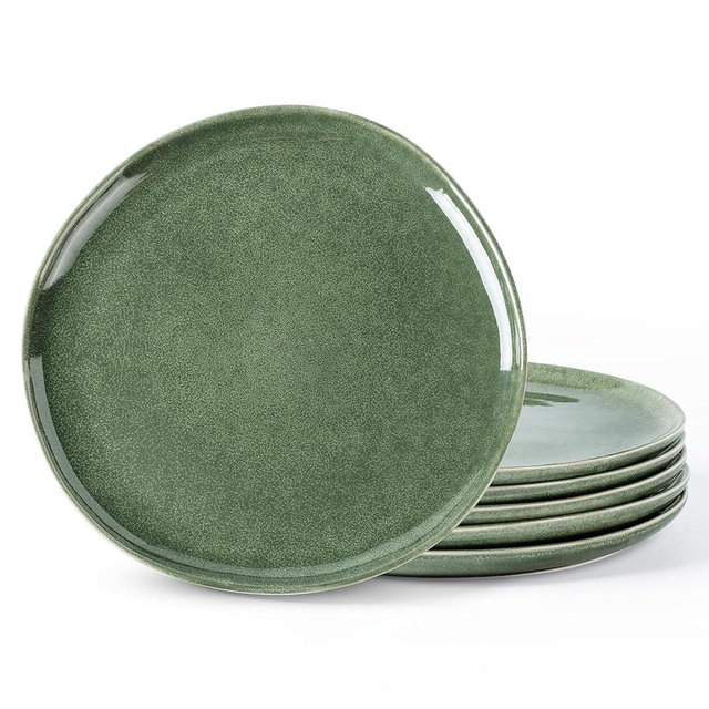 AmorArc Ceramic Dinner Plates Set of 6, 10.5 Inch Handmade Reactive Glaze Stoneware Plates, Rustic Shape Dinnerware Dish Set for Kitchen, Microwave & Dishwasher Safe, Scratch Resistant