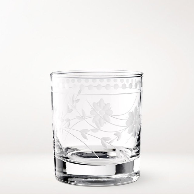 Vintage Etched Double Old-Fashioned Glasses, Set of 8