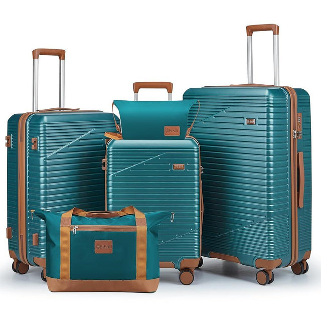 NEISIA Luggage Sets 3 Piece, Hard Shell Carry on Suitcase with Spinner Wheels and TSA Lock, Travel Lightweight Luggage Set with YKK Zippers (Dark Green, 5 piece sets（20/24/28/DB/TB)