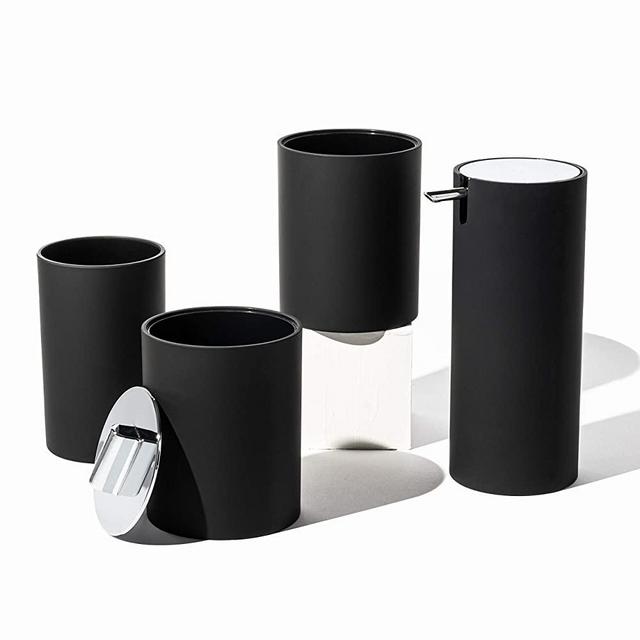 Sleek Matte Black Bathroom Accessory Set 4 Pcs complete bathroom set Modern bathroom decor Bathroom organizer Accesorios para baños Industrial bathroom accessories Toothbrush holder Soap dispenser set