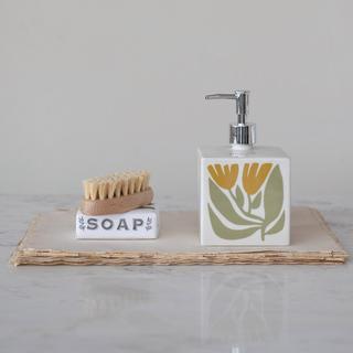 Hand Stamped Floral Stoneware Soap Dispenser