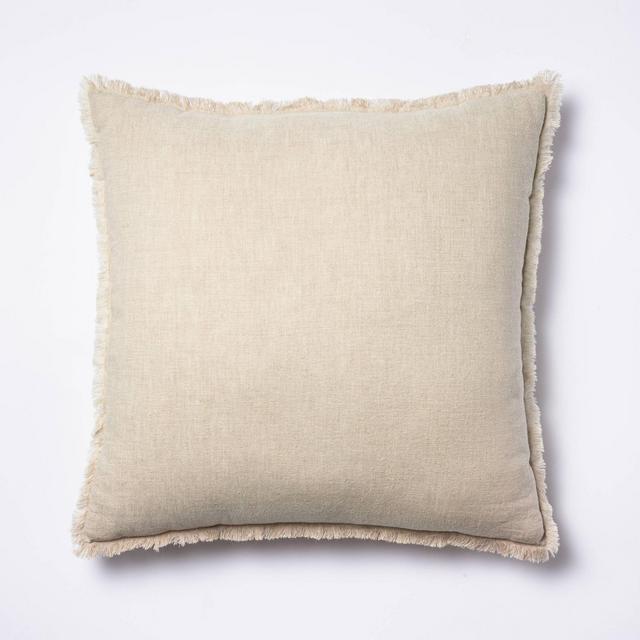 Oversized Square Linen Throw Pillow with Contrast Frayed Edges Neutral/Cream - Threshold™ designed with Studio McGee