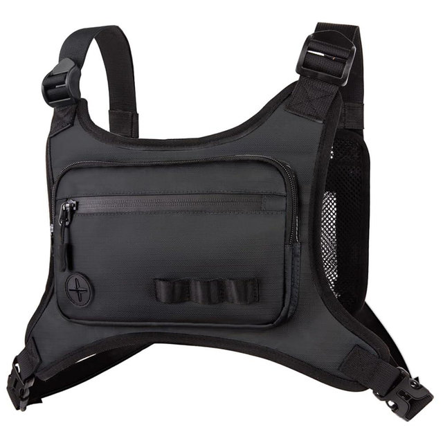 Running Chest Pack for Men Women: Outdoor Sports Lightweight Front Vest Bag - Water Resistant Built-In Phone Holder for Cycling Hiking Workout Jogging Skiing Black