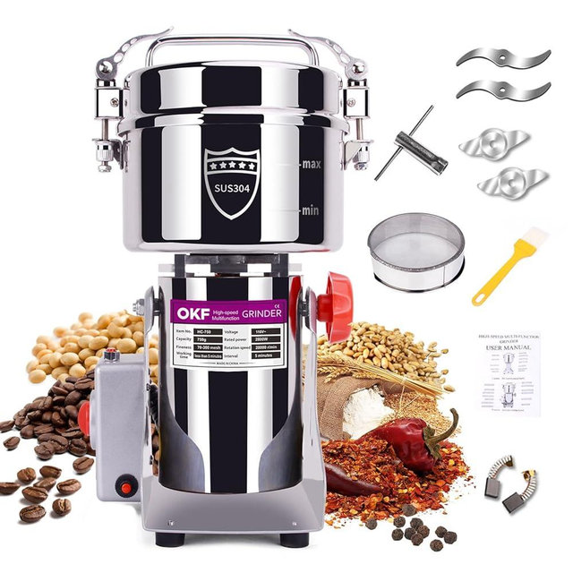 750g Grain Mill, 304 Stainless Steel Spice Grinder, 2800W High-speed Commercial Flour Mill, Superfine Flour Mill Grinder for Home, Grain Mill for Flour