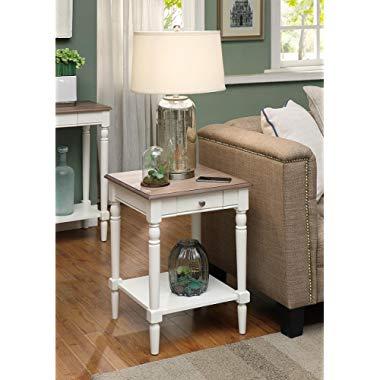 Convenience Concepts French Country End Table with Drawer and Shelf, Driftwood / White
