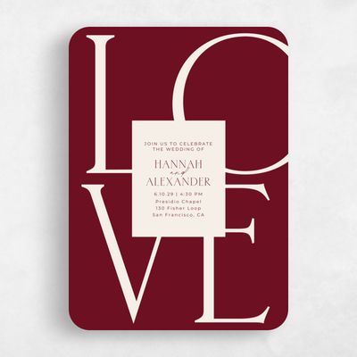 Red Rounded Wedding Invitation - Josephine Portrait