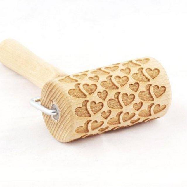 Rolling Pin Embossed With DOUBLE HEARTS Pattern For Baking Engraved cookies Size Roller 4 inch