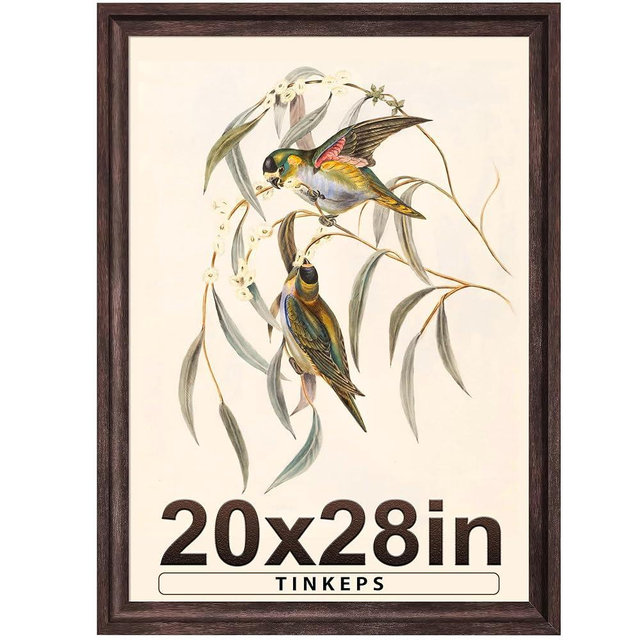 Tinkeps 20x28 Picture Frame Walnut Brown with Black Back Board, Curved Extra Wide Edges, Wooden Vintage Style Poster Frame 20x28 for Wall Decor.