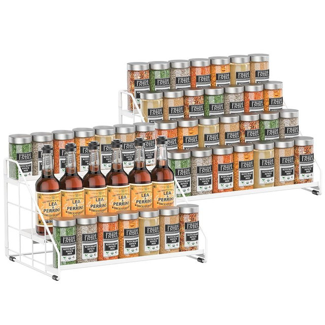 GIGIFTREE Spice Rack Organizer for Cabinet, 4 Tiered Spice Rack Organizer, Tiered Adjustable Spice Shelf for Kitchen (White-2Pcs)