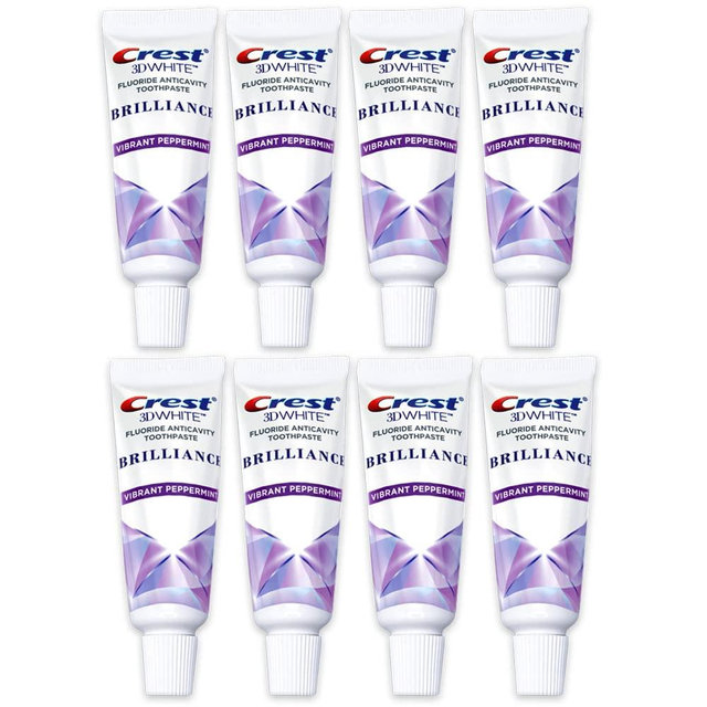 Crest 3D White Brilliance Toothpaste, Vibrant Peppermint, Travel Size 0.85 oz (24g) - Pack of 8