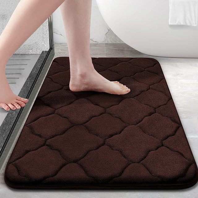 OLANLY Memory Foam Bath Mat Rug, Ultra Soft Non Slip and Absorbent Bathroom Rug, Machine Wash Dry, Comfortable, Thick Bath Rug Carpet for Bathroom Floor, Tub and Shower, 36x24, Brown