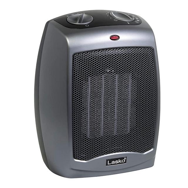 Lasko 754201 Small Portable 1500W Electric Ceramic Space Heater with Tip-Over Safety Switch, Overheat Protection, Thermostat and Extra Long 8-ft Cord for Indoor Ho, 9.2 x 7 x 6 inches, Dark Gray