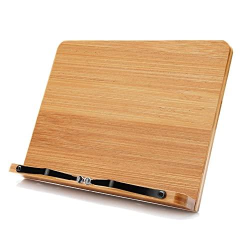 wishacc Book Stand XL-Large Size 15.4" x 11.0" Main Board-Adjustable Foldable Book Holder with Page Holder Clips - Holds Cookbooks, Receipe Books, Textbooks, Tablets, Laptops, Music Books, Documents