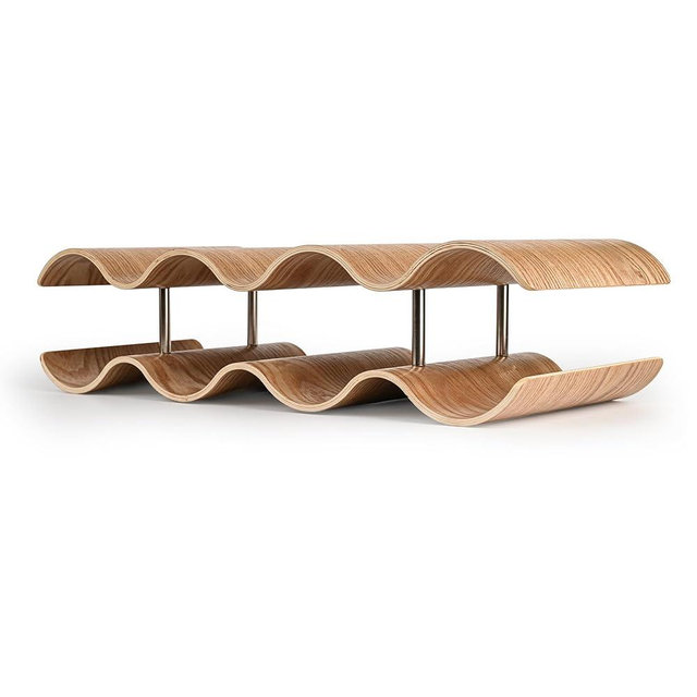 TRUDING Countertop Wine Rack - 7 Bottle Freestanding Wine Bottle Holder Stand - 2 Tier Wooden Wine Storage Rack - Wavy Wine Organizer for Cabinet Pantry Home Kitchen Bar