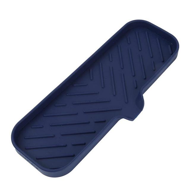 MicoYang Silicone Bathroom Soap Dishes with Drain Spout-Kitchen Sink Organizer,Sponge Holder,Dish Soap Tray,Perfect for Dispenser,Scrubber,Bottle,Cup on Sink or Counter-Navy Blue 12"×4"