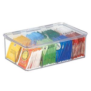 mDesign Stackable Plastic Tea Bag Organizer Storage Bin Box for Kitchen Cabinets, Countertops, Pantry - Hinged Lid - BPA Free, Food Safe - Holds Beverage Bags, Cups, Pods, Packets - Clear