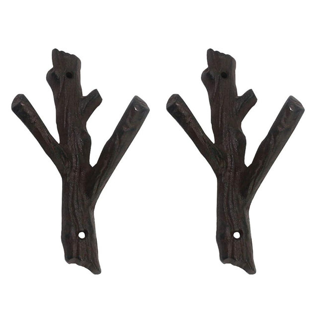 Ogrmar 2 Pcs Decorative Branch Cast Iron Wall Hooks/Hanger/Heavy Duty Home Storage Rack (Brown)