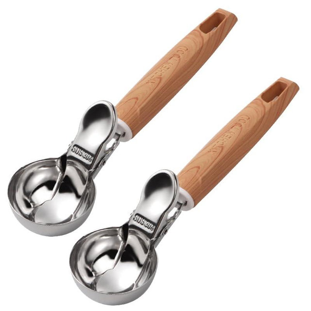 Set of 2 Stainless Steel Ice Cream Scoops - 1.85"x1.85" Deep Scoop with Spring-Loaded Release | Non-Stick Melon Baller for Fruits, Dessert & Cookie Dough