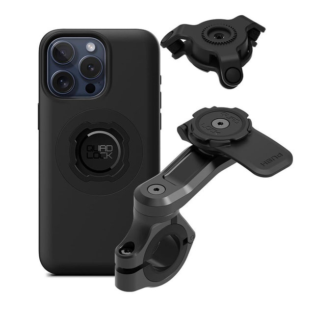 Quad Lock Motorcycle Handlebar Mount PRO Kit with Vibration Dampener and MAG Phone Case for iPhone 15 Pro Max